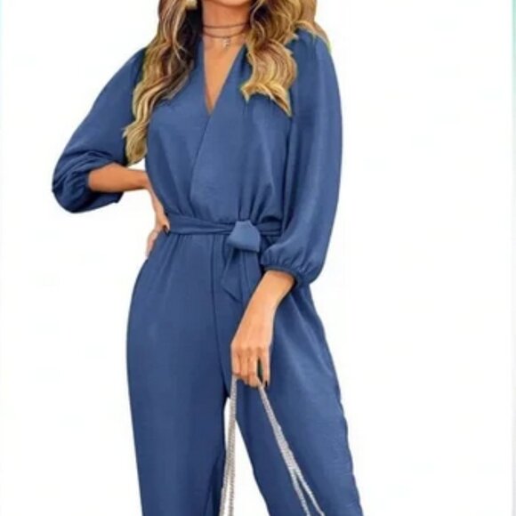 NWT - PRETTYGARDEN Women's Jumpsuit Dressy Romper Long Sleeve V Neck M - Picture 1 of 16